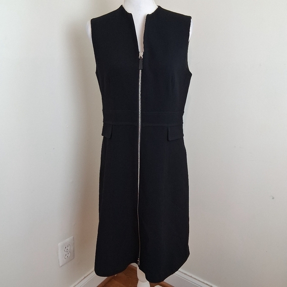 LAFAYETTE 148 NY Black Sleeveless Carlina Zip Front A-Line Dress Size 10 - Picture 2 of 9